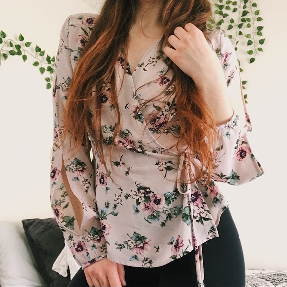 Macy's Tops - Floral wrap vent long sleeve top